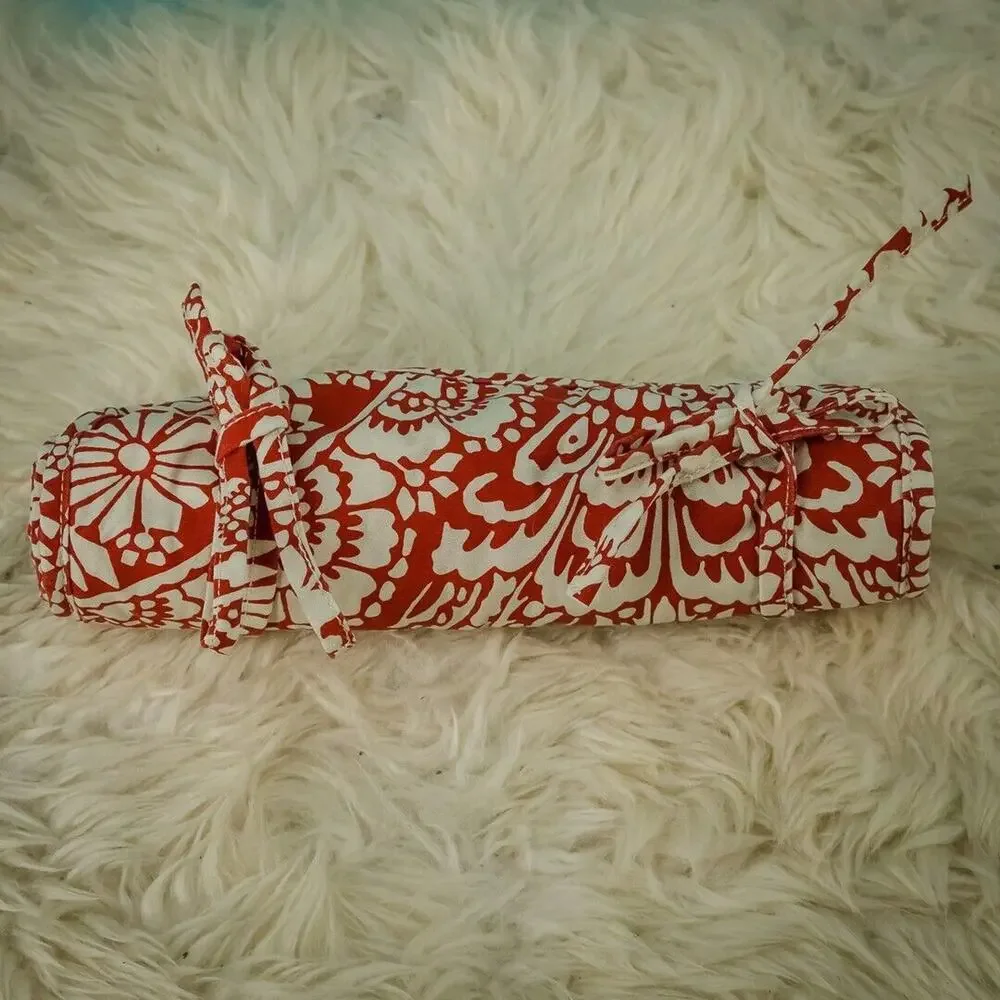 Pottery Barn Red Floral Print Dolly Fabric Multi-Compartment Travel Jewelry Roll